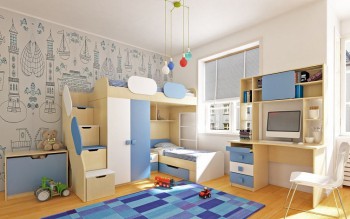 Детская комната Скай (Синий/Белый/корпус Клен) в Яровом - yarovoe.mebel54.com | фото