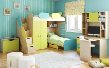 Детская комната Смайли (Желтый/Голубой/Зеленый/корпус Клен) в Яровом - yarovoe.mebel54.com | фото