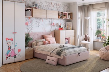 Комплект детской мебели Алина К2 Дуб мария/белый/нежно-розовый велюр в Яровом - yarovoe.mebel54.com | фото