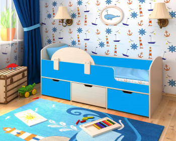 Кровать Малыш-мини с бортиком Дуб молочный/Голубой в Яровом - yarovoe.mebel54.com | фото
