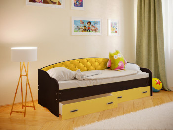 Кровать Софа-7 с мягкой спинкой (800х2000) Венге/Желтый в Яровом - yarovoe.mebel54.com | фото