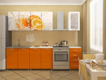 Кухонный гарнитур 1,8м Апельсин (Белый/Оранжевый металлик/Фотопечать апельсин) в Яровом - yarovoe.mebel54.com | фото