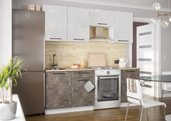 Кухонный гарнитур Нувель 2100мм белый/бетон коричневый в Яровом - yarovoe.mebel54.com | фото