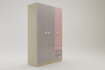 Шкаф 3-х створчатый с ящиками Грэйси (Розовый/Серый/корпус Клен) в Яровом - yarovoe.mebel54.com | фото