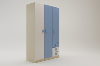 Шкаф 3-х створчатый с ящиками Скай (Синий/Белый/корпус Клен) в Яровом - yarovoe.mebel54.com | фото