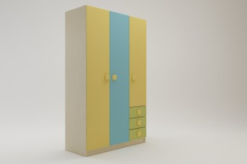 Шкаф 3-х створчатый с ящиками Смайли (Желтый/Голубой/Зеленый/корпус Клен) в Яровом - yarovoe.mebel54.com | фото
