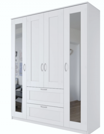 Шкаф четырехдверный Сириус с 2 зеркалами и 2 ящиками белый в Яровом - yarovoe.mebel54.com | фото