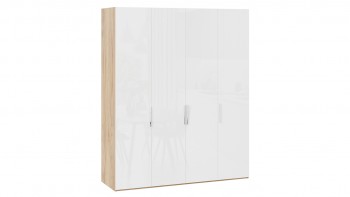 Шкаф для одежды с 4 глухими дверями «Эмбер» Яблоня Беллуно/Белый глянец в Яровом - yarovoe.mebel54.com | фото