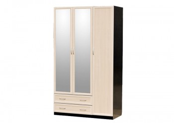 Шкаф для платья и белья 3-х дверный с профилем МДФ с 2 малыми зеркалами Венге/Дуб выбеленный в Яровом - yarovoe.mebel54.com | фото