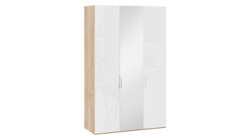 Шкаф комбинированный с 2 глухими и 1 зеркальной дверями правый «Эмбер» Яблоня Беллуно/Белый глянец в Яровом - yarovoe.mebel54.com | фото