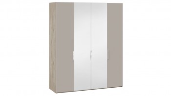 Шкаф комбинированный с 2 глухими и 2 зеркальными дверями «Эмбер» Баттл Рок/Серый глянец в Яровом - yarovoe.mebel54.com | фото