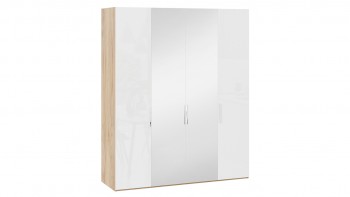 Шкаф комбинированный с 2 глухими и 2 зеркальными дверями «Эмбер» Яблоня Беллуно/Белый глянец в Яровом - yarovoe.mebel54.com | фото