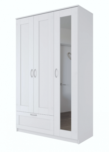 Шкаф трехдверный Сириус с зеркалом и 1 ящиком белый в Яровом - yarovoe.mebel54.com | фото
