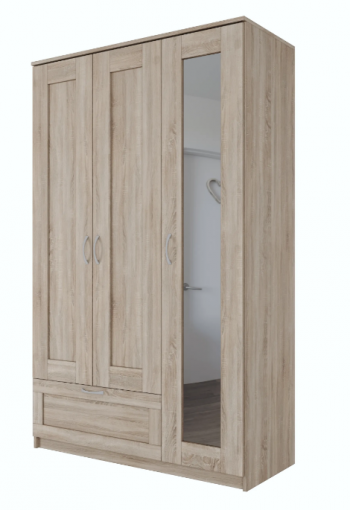 Шкаф трехдверный Сириус с зеркалом и 1 ящиком дуб сонома в Яровом - yarovoe.mebel54.com | фото