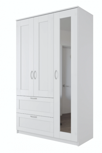 Шкаф трехдверный Сириус с зеркалом и 2 ящиками белый в Яровом - yarovoe.mebel54.com | фото